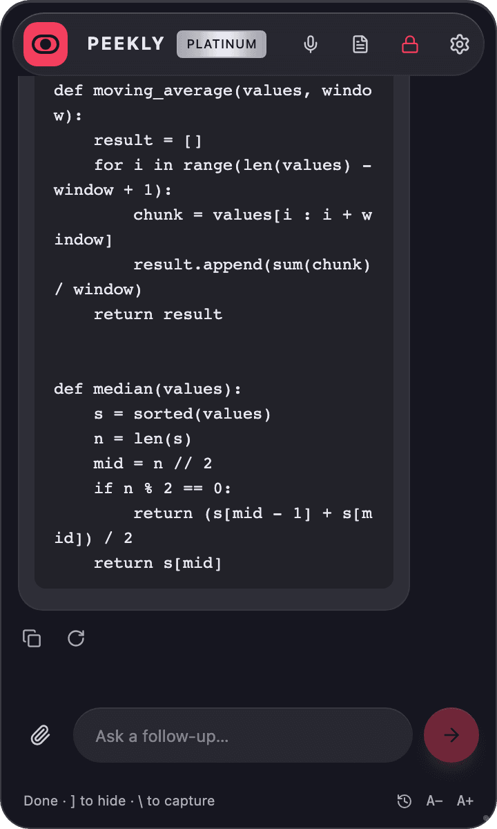 Peekly's reply to a typed follow-up question with the corrected functions